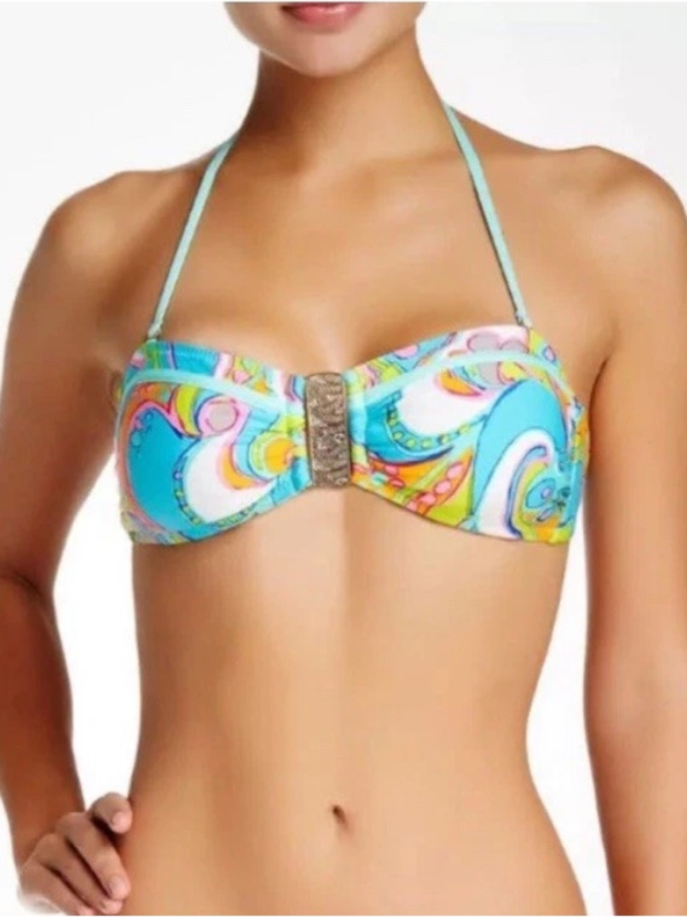 🆕🔥 TRINA TURK $152 Cosmos Neon
Print Buckle Bandeau Top SIZE 6 NWOT